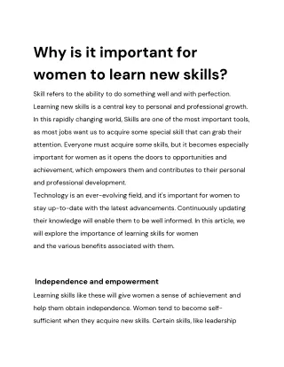 Why is it important for women to learn new skills