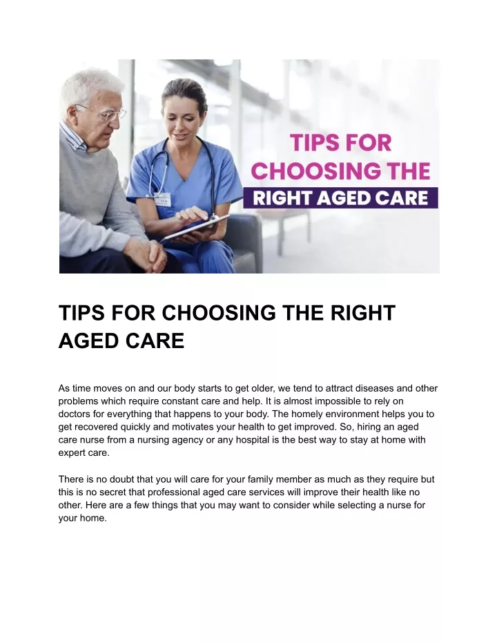 tips for choosing the right aged care