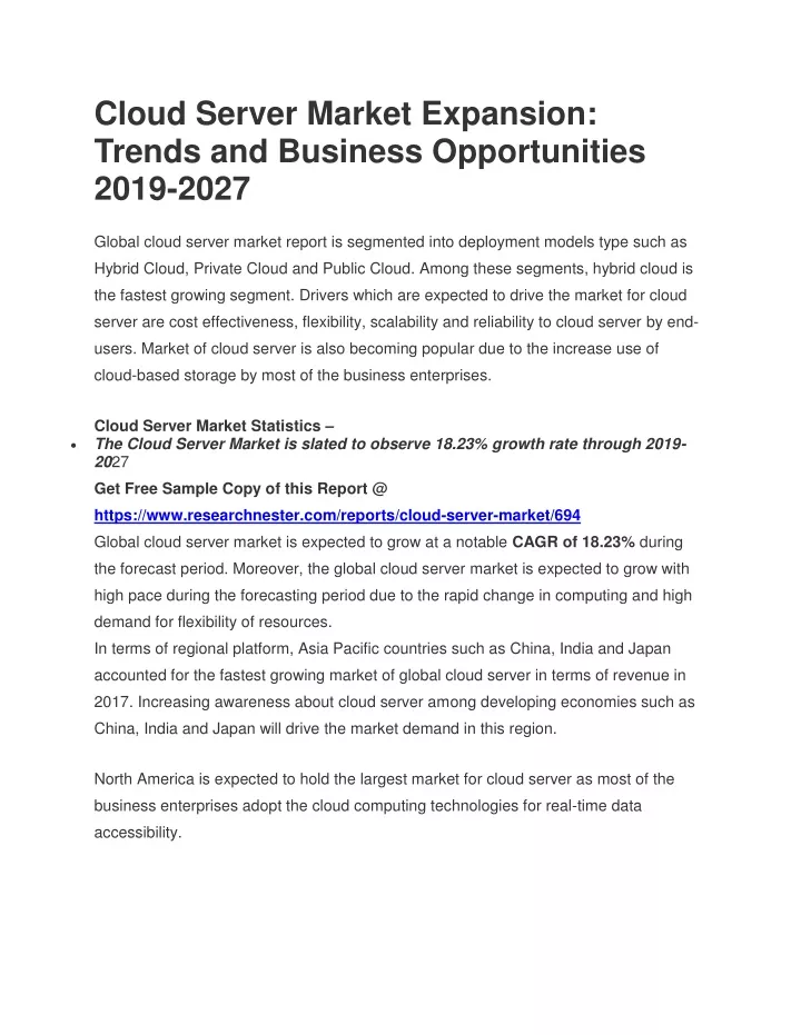cloud server market expansion trends and business