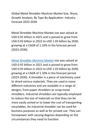 global metal shredder machine market size share