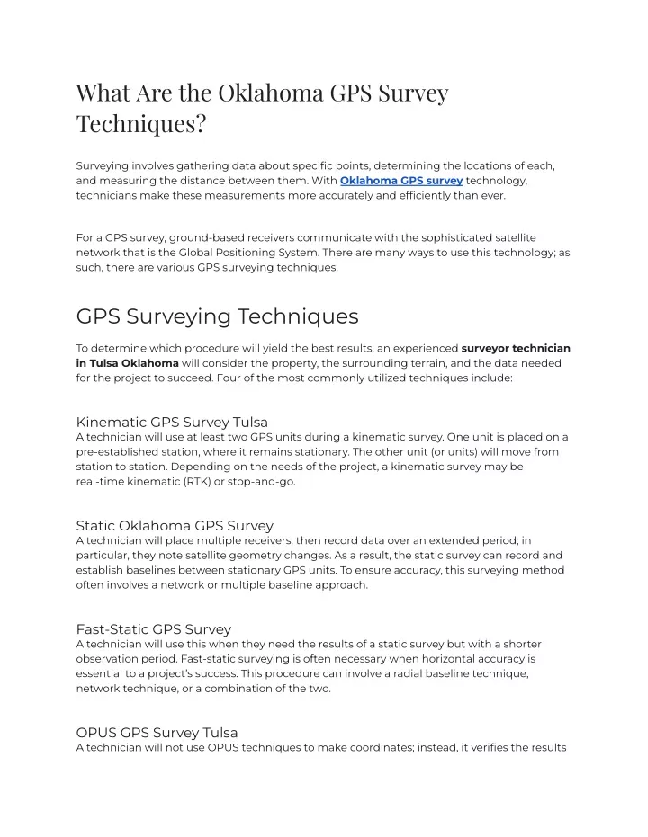 what are the oklahoma gps survey techniques