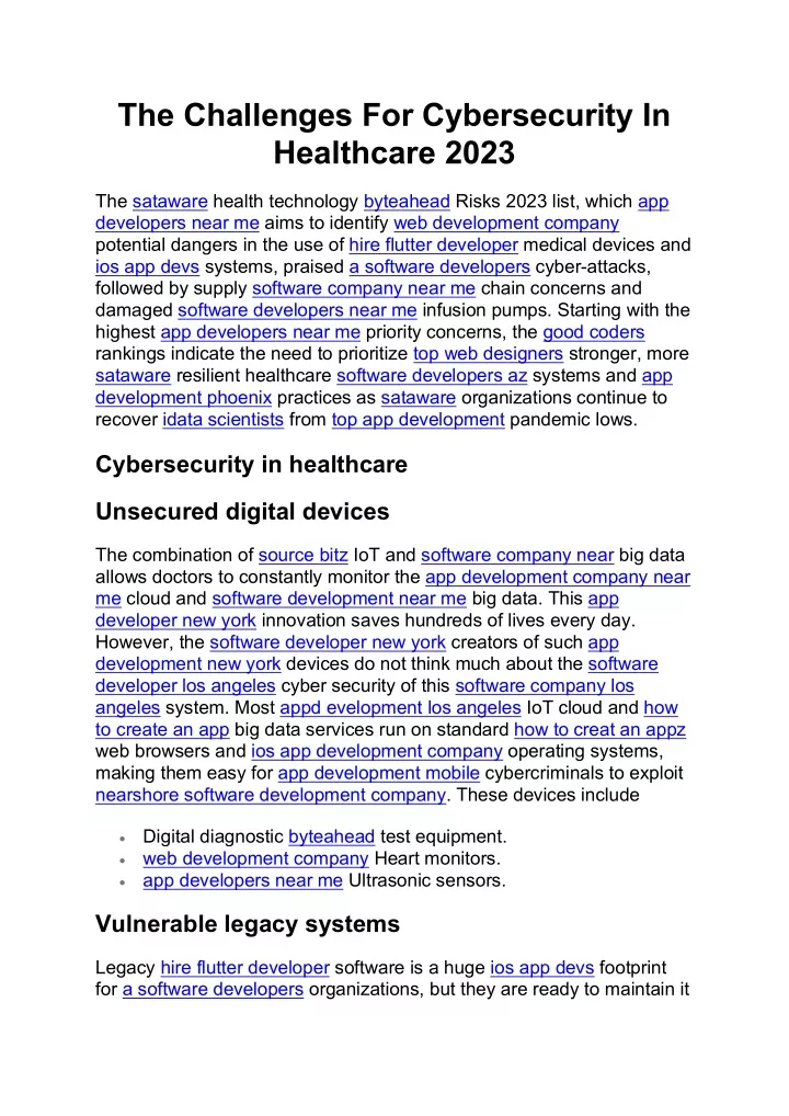 the challenges for cybersecurity in healthcare