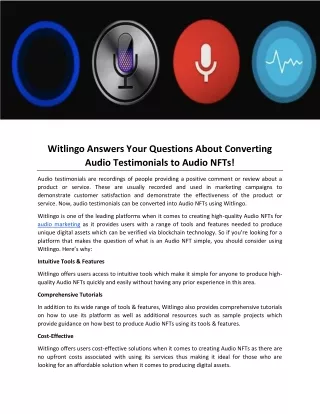 Witlingo Answers Your Questions About Converting Audio Testimonials to Audio NFTs!