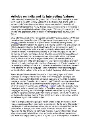articles on india and its interesting features