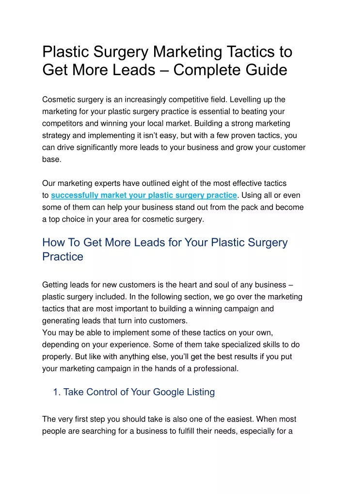plastic surgery marketing tactics to get more