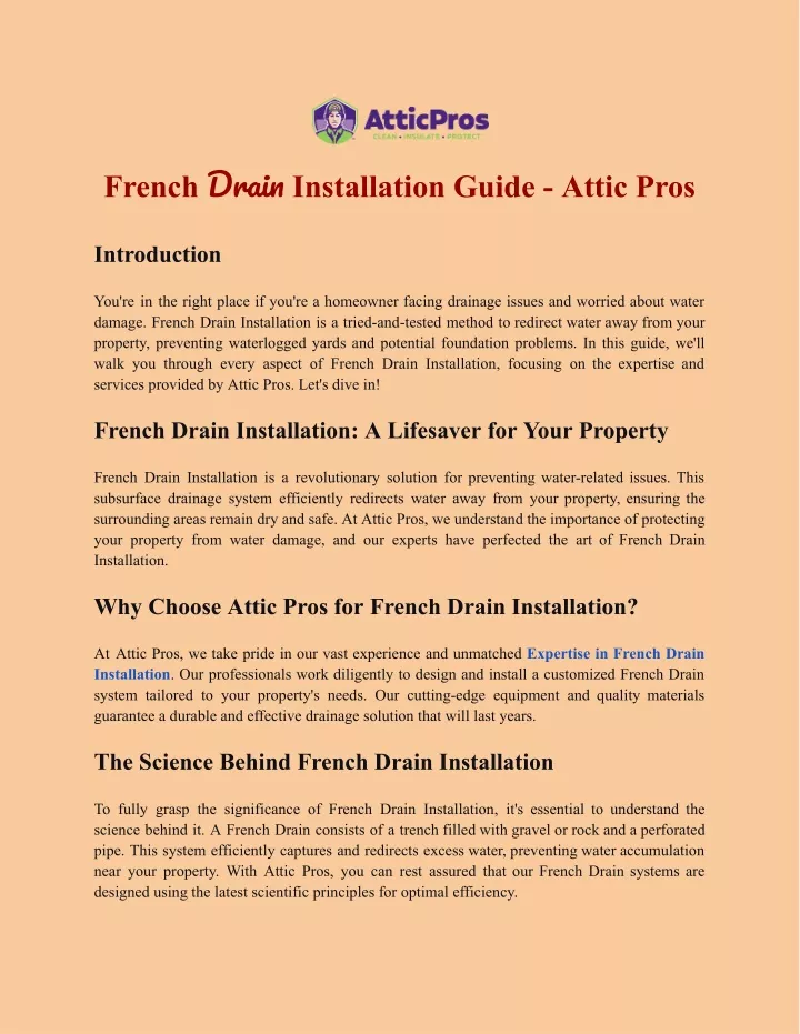 french drai installation guide attic pros