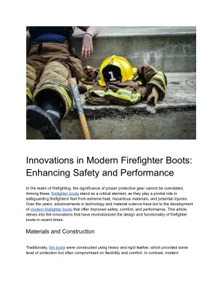 Innovations in Modern Firefighter Boots: Enhancing Safety and Performance