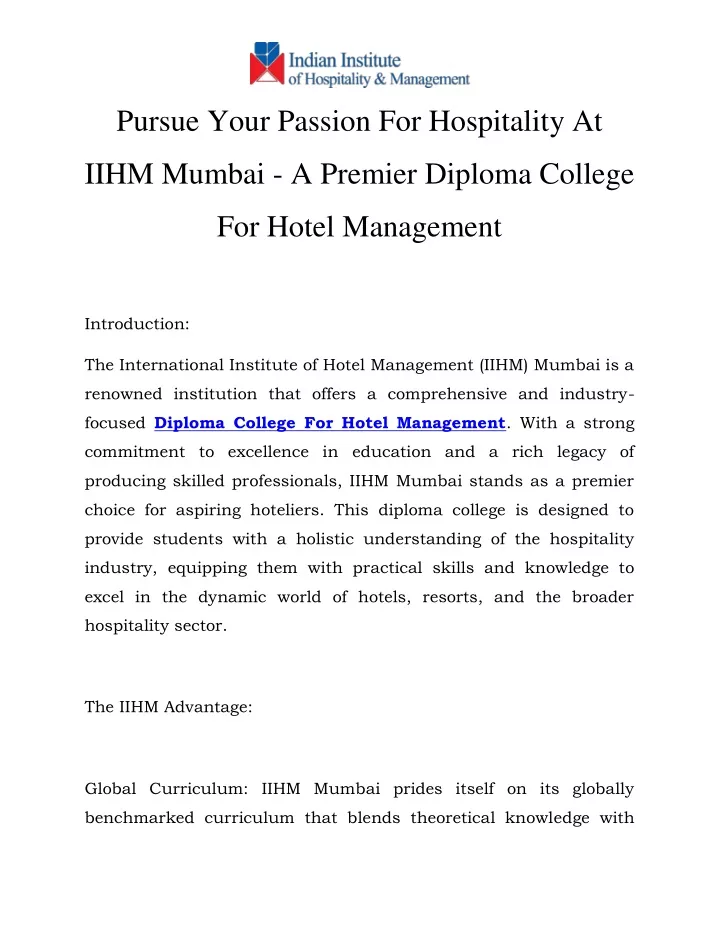 pursue your passion for hospitality at