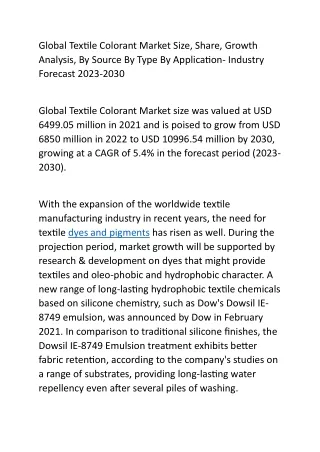 global textile colorant market size share growth