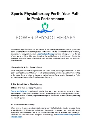 Sports Physiotherapy Perth: Your Path to Peak Performance