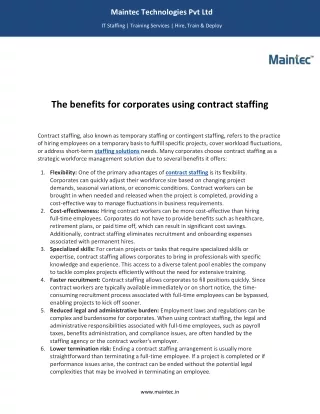 Benefits for corporates using contract staffing- Maintec