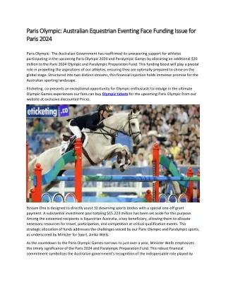 Paris Olympic Australian Equestrian Eventing Face Funding Issue for Paris 2024