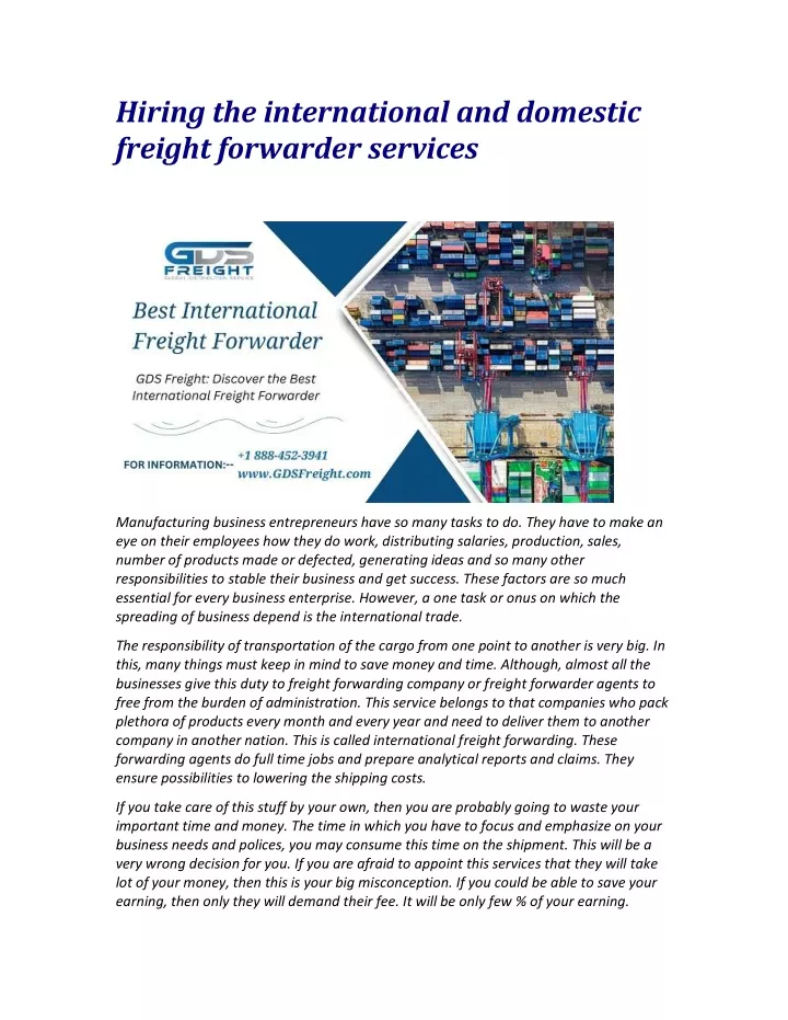 hiring the international and domestic freight
