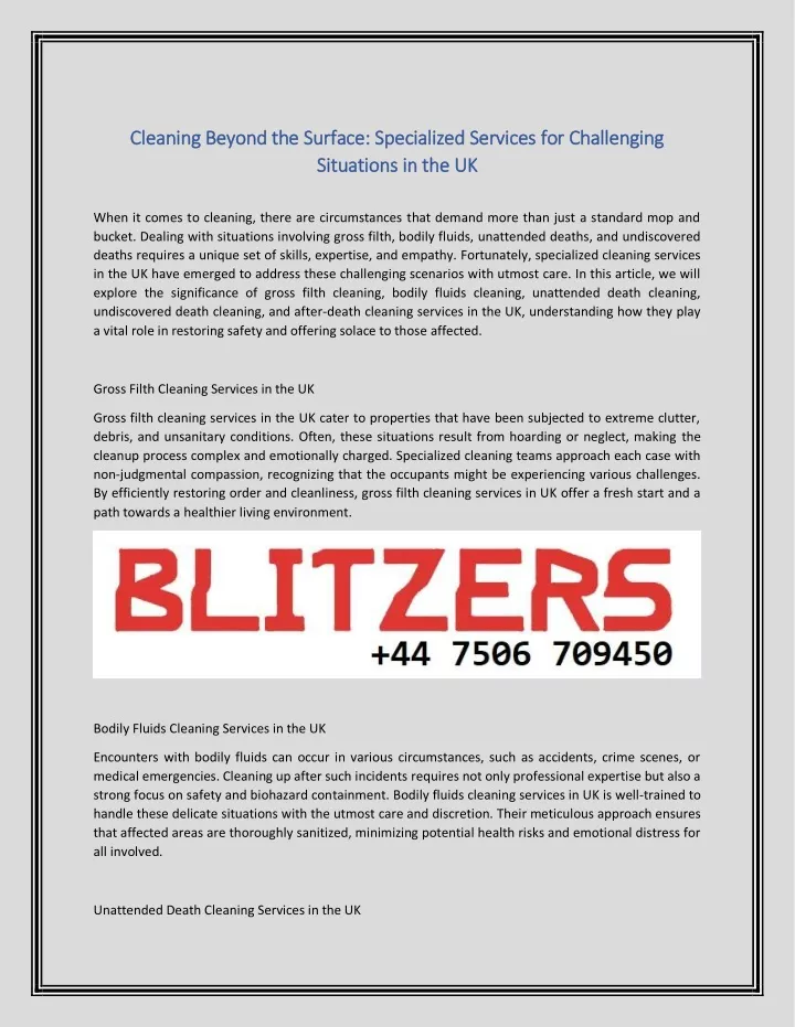 cleaning beyond the surface specialized services