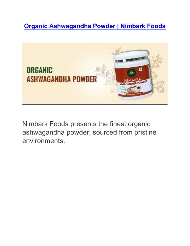 organic ashwagandha powder nimbark foods