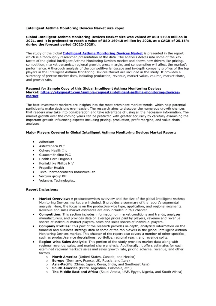 intelligent asthma monitoring devices market size