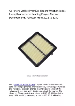 Air Filters Market Premium Report Which Includes In
