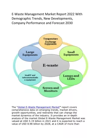 E-Waste Management Market Report 2022 With Demographic Trends, New Developments, Company Performance and Forecast 2030