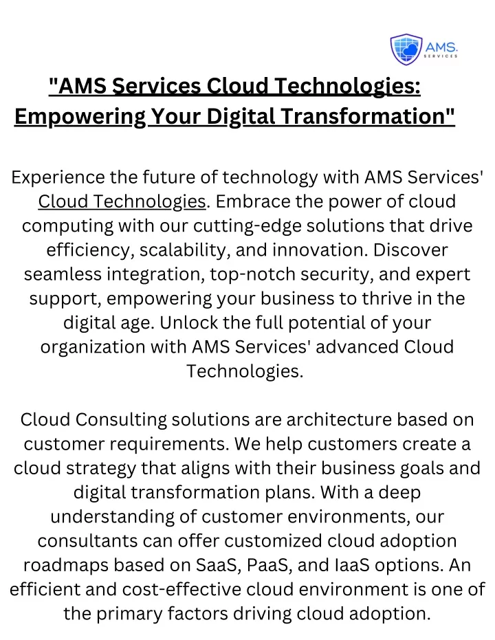 ams services cloud technologies empowering your