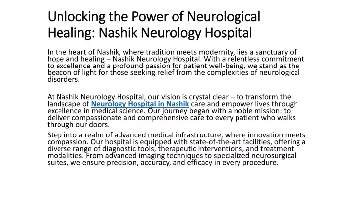 unlocking the power of neurological healing nashik neurology hospital