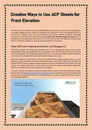 Creative Ways To Use ACP Sheets for Front Elevation