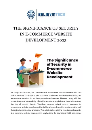 THE SIGNIFICANCE OF SECURITY IN E-COMMERCE WEBSITE DEVELOPMENT 2023