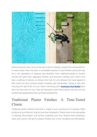 Greencare Pool Builder - The Evolution of Pool Finishes