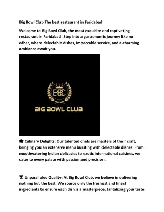 Big Bowl Club best restaurant in faridabad
