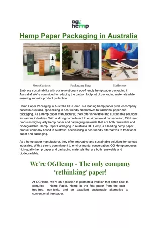 Hemp Paper Packaging in Australia