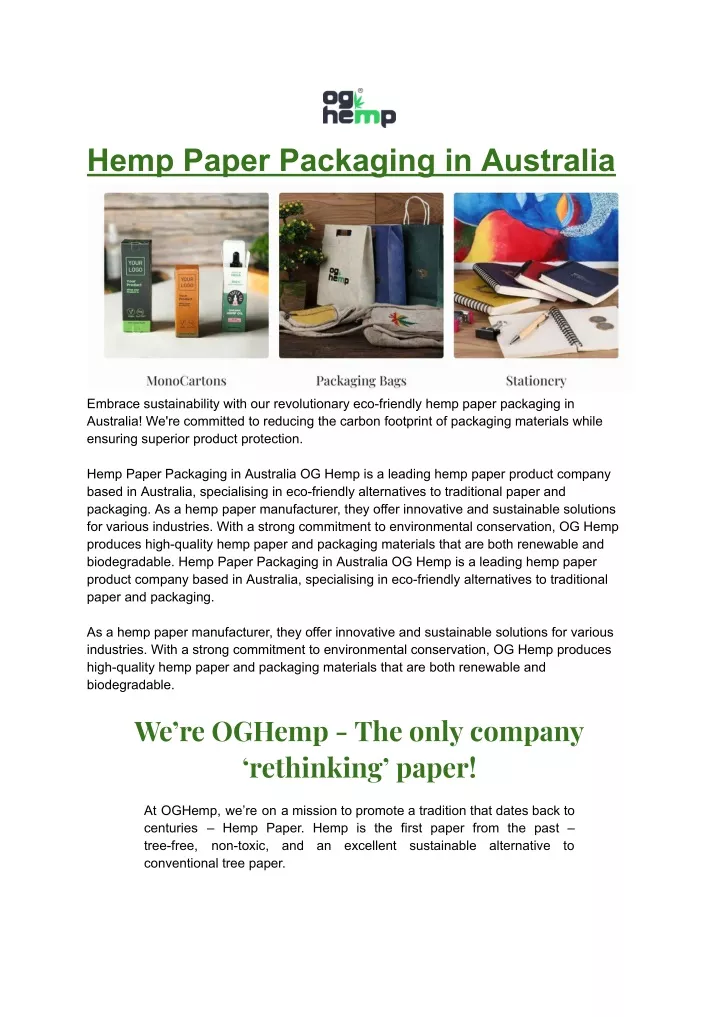 hemp paper packaging in australia