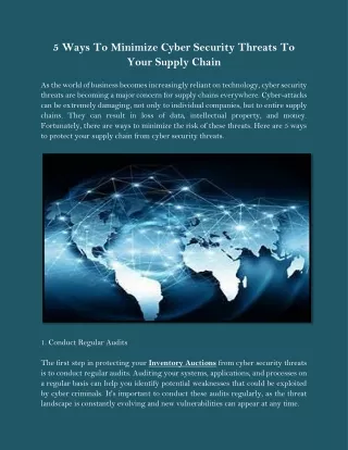 5 Ways To Minimize Cyber Security Threats To Your Supply Chain
