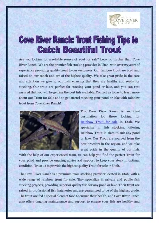 Cove River Ranch Trout Fishing Tips to Catch Beautiful Trout