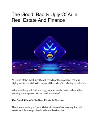 The Good, Bad & Ugly Of Ai In Real Estate And Finance