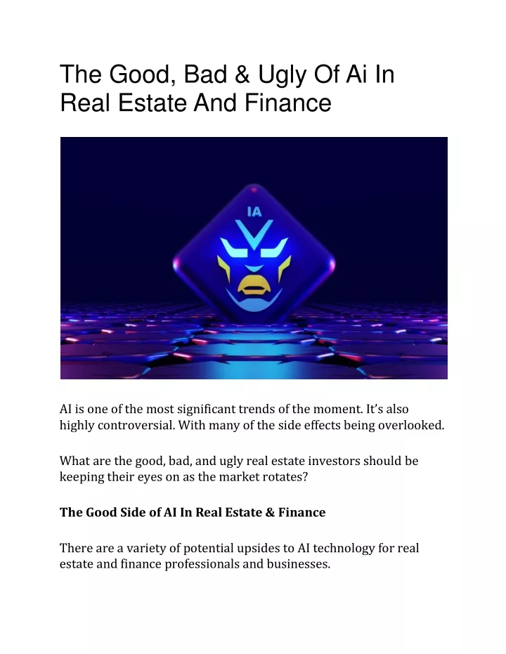the good bad ugly of ai in real estate and finance