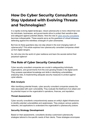 How Do Cyber Security Consultants Stay Updated with Evolving Threats and Technologies_
