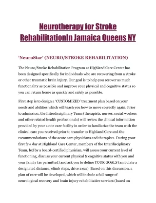 Advanced Neurotherapy for Stroke Rehabilitation In Jamaica Queens NY