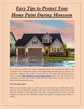 Easy Tips to Protect Your Home Paint During Monsoon
