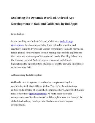 Exploring the Dynamic World of Android App Development in Oakland California by Roi Apps