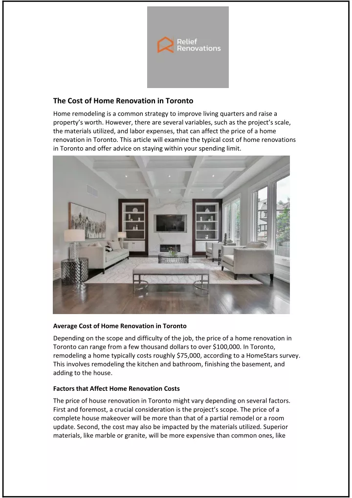 the cost of home renovation in toronto
