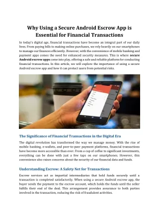 Why Using a Secure Android Escrow App is Essential for Financial Transactions