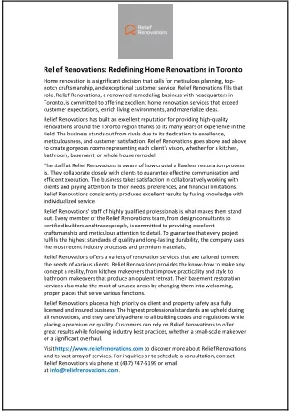 Relief Renovations: Redefining Home Renovations in Toronto