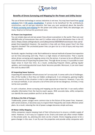 Benefits of Drone Surveying and Mapping for the Power and Utility Sector