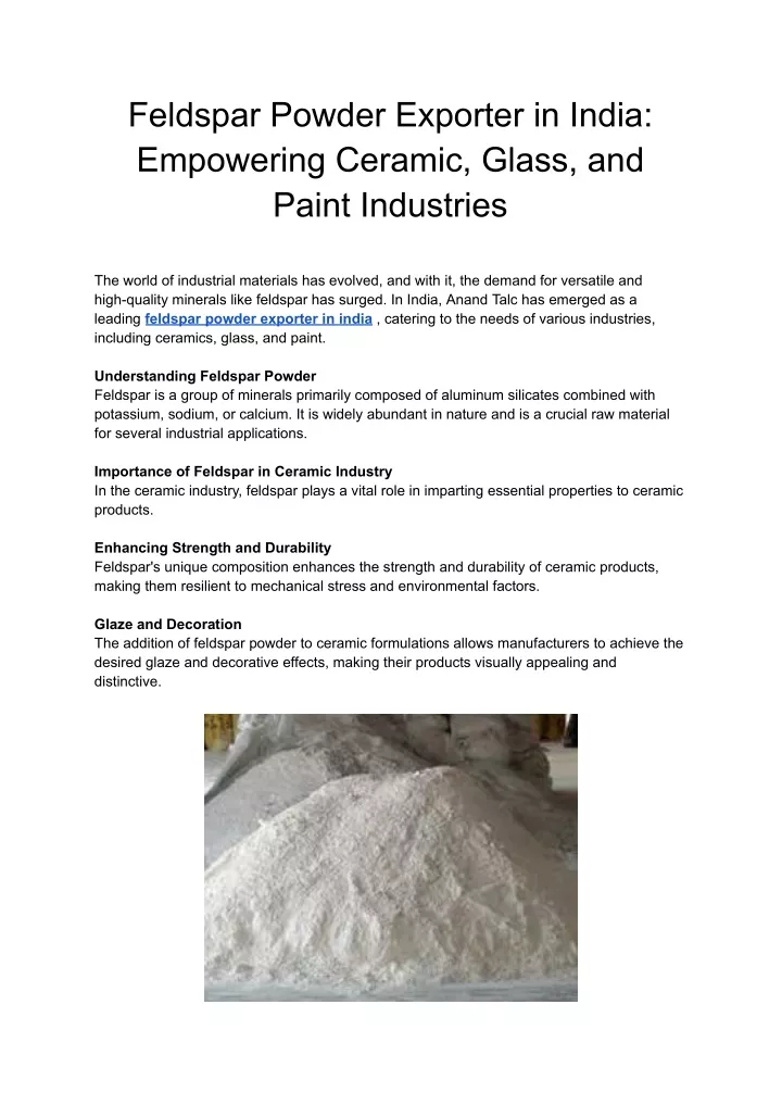 feldspar powder exporter in india empowering