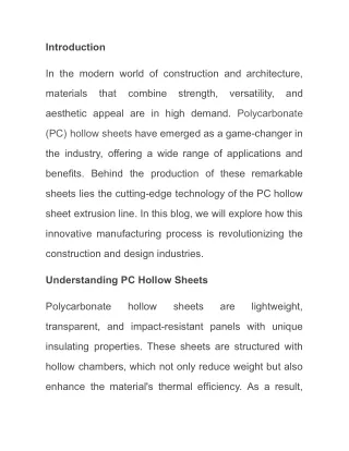 Revolutionizing Construction and Design_ The PC Hollow Sheet Extrusion Line