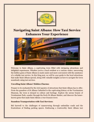 Navigating Saint Albans How Taxi Service Enhances Your Experience
