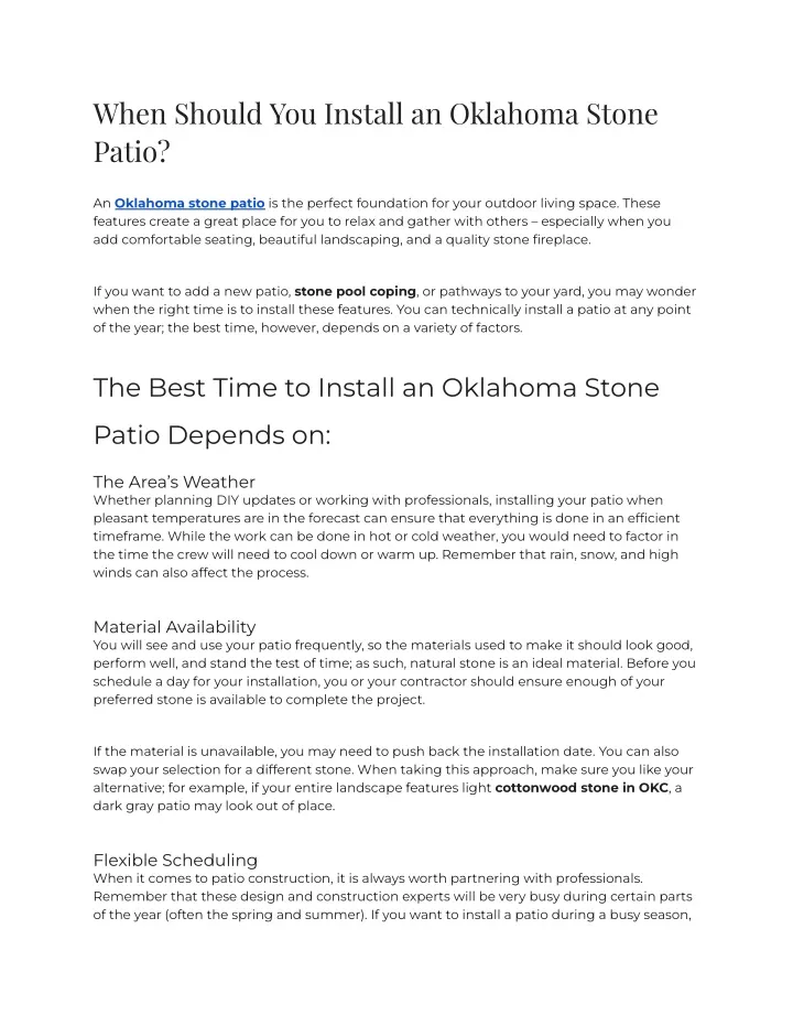 when should you install an oklahoma stone patio