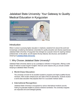 Jalalabad State University: Your Gateway to Quality Medical Education in Kyrgyzs