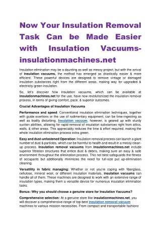 Now Your Insulation Removal Task Can be Made Easier with Insulation Vacuums-insulationmachines.net