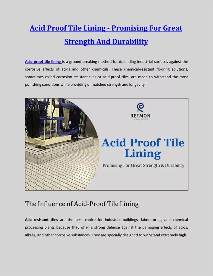 acid proof tile lining promising for great strength and durability