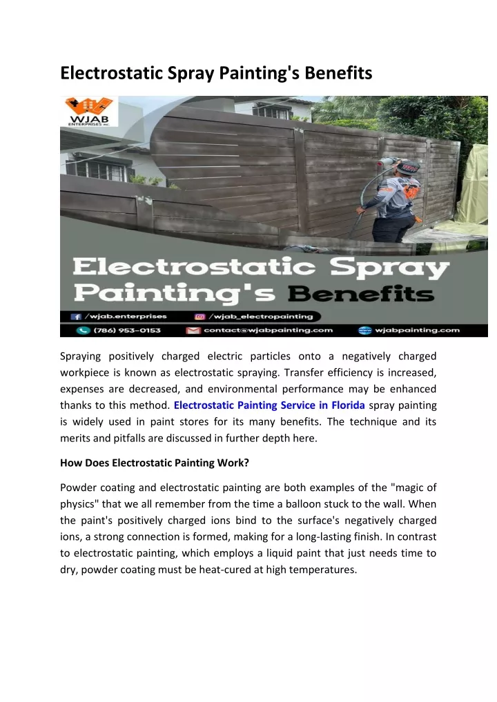 electrostatic spray painting s benefits